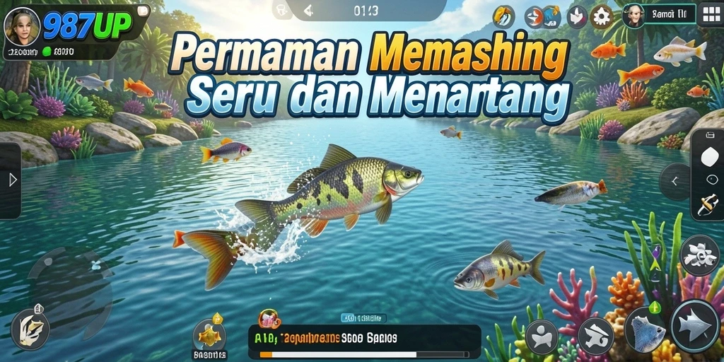 Screenshot gameplay yang menampilkan kebahagiaan memancing di 987UP.