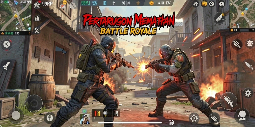 Tampilan gameplay menegangkan dalam pertempuran Battle Royale.