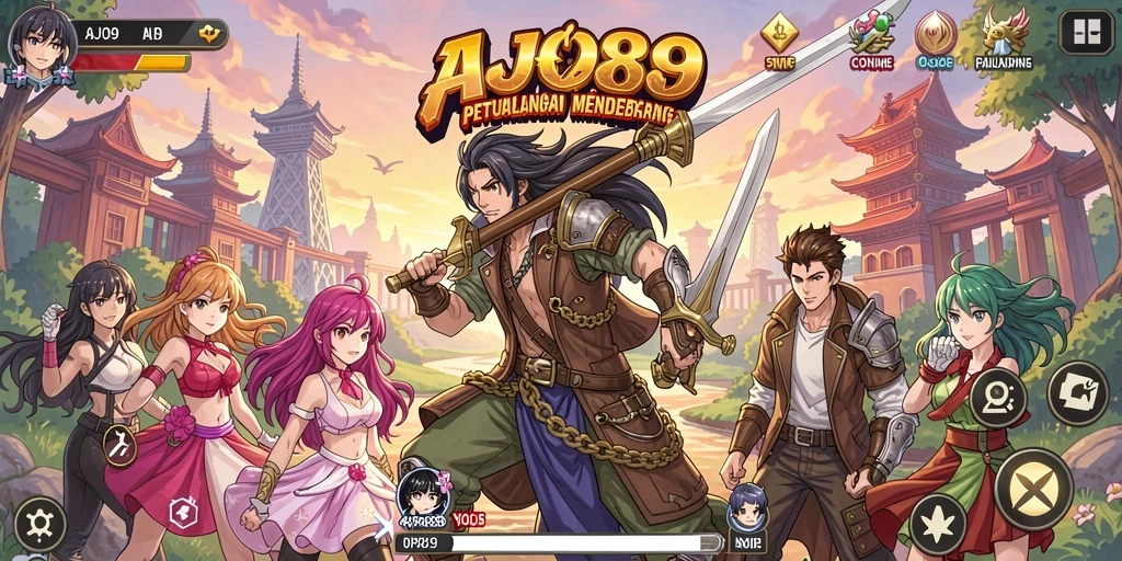 Tangkapan layar gameplay AJO89 yang menunjukkan pertempuran karakter Anime.