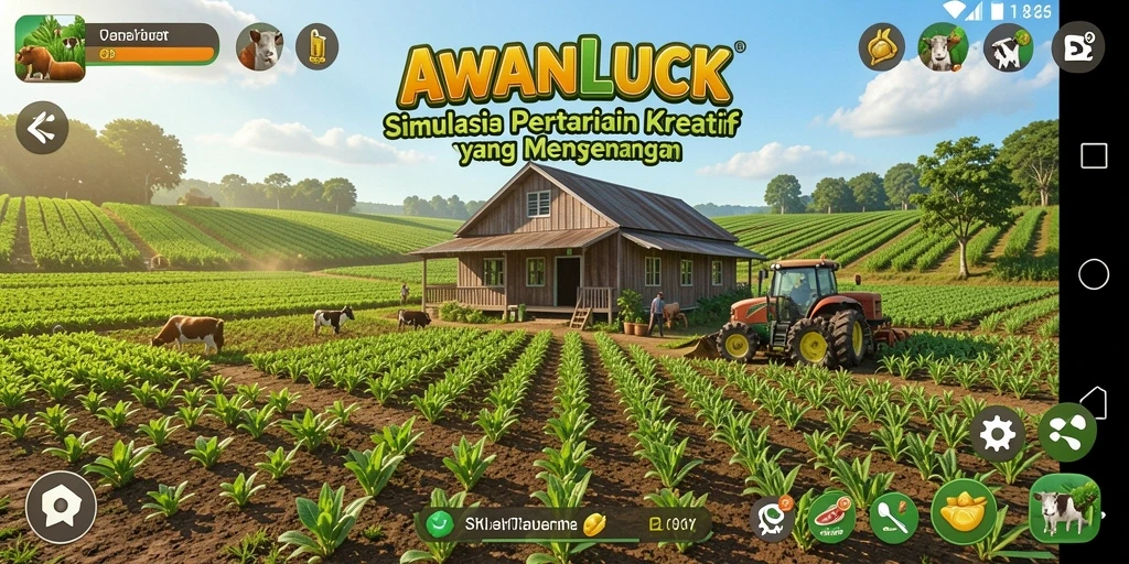 Tampilan gameplay AWANLUCK yang menggambarkan aktivitas bertani yang menyenangkan.