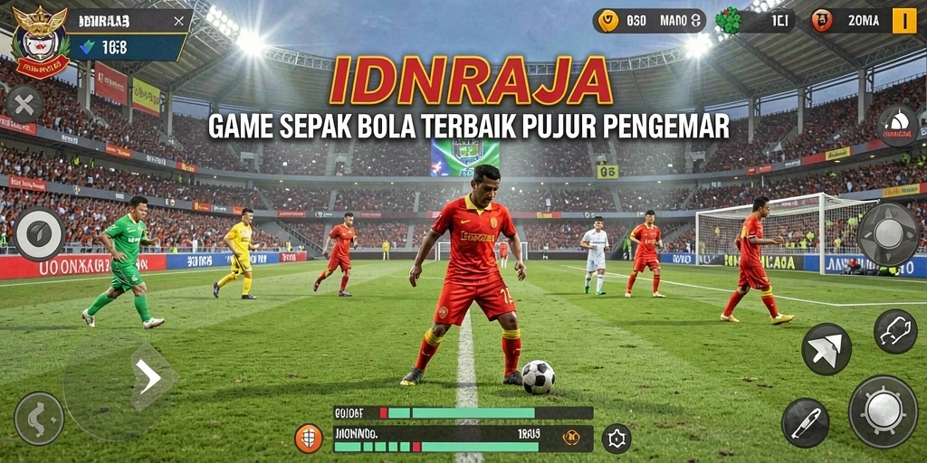 Gameplay IDNRAJA menampilkan aksi seru dalam pertandingan sepak bola.