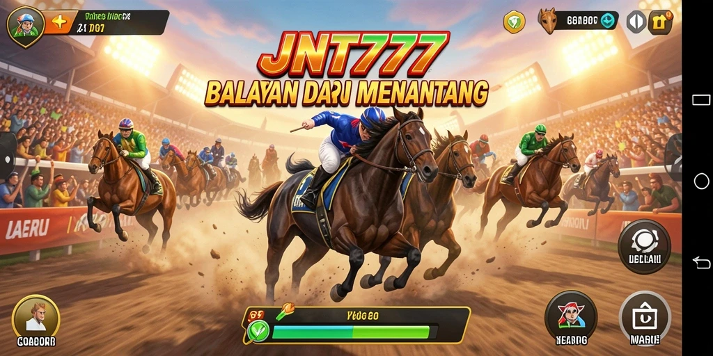 Screenshot gameplay JNT777 menunjukkan aksi balapan yang mendebarkan.
